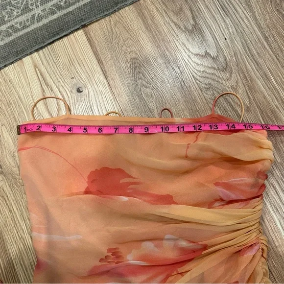 Vintage Shelli Segal Peach Silk Dress by Laundry Size 4 | Watercolor Gown - Picture 9 of 12